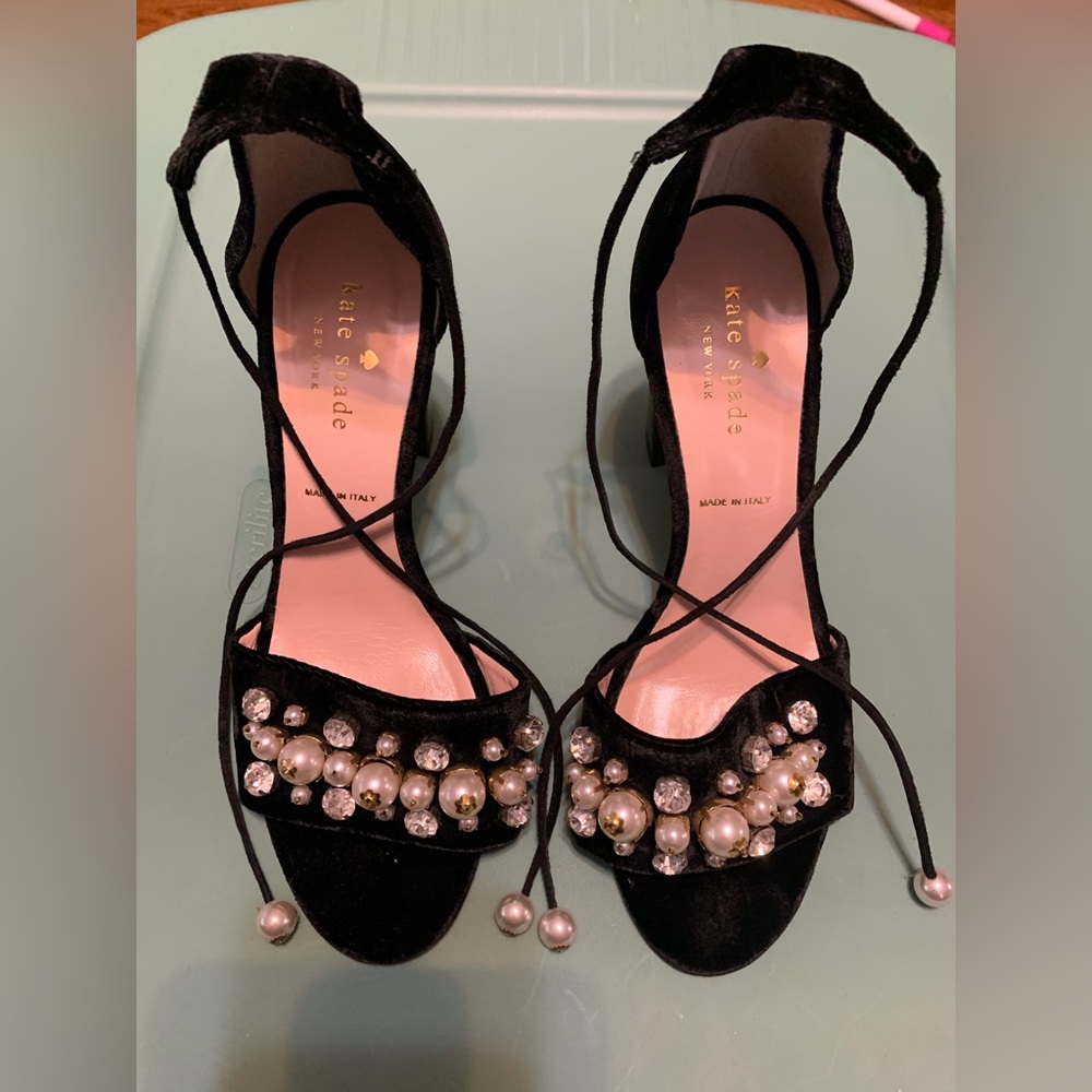 KATE SPADE pearl velvet high heel sandals